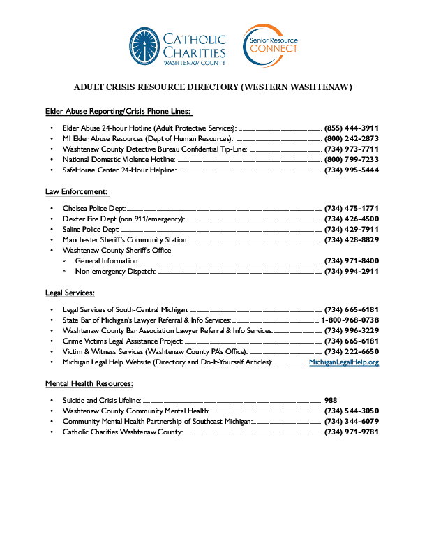 Crisis Resource Directory - Western Washtenaw 2024